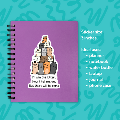 Lottery Cat Meme Sticker • Funny Cat Lover Decal • Waterproof Vinyl Cat Sticker • Meme Cat Gift • Laptop Water Bottle Sticker