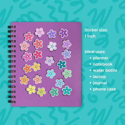 Mini Flower Sticker Sheet • Waterproof Vinyl Flower Stickers • Cute Tiny Floral Stickers • Small Botanical Decals