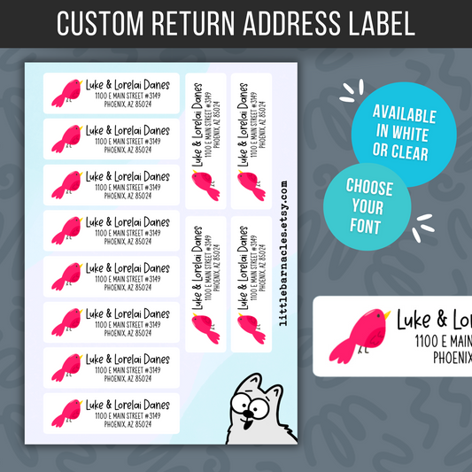 Hot Pink Bird Custom Address Labels, Return Address Labels, Personalized Mailing Labels
