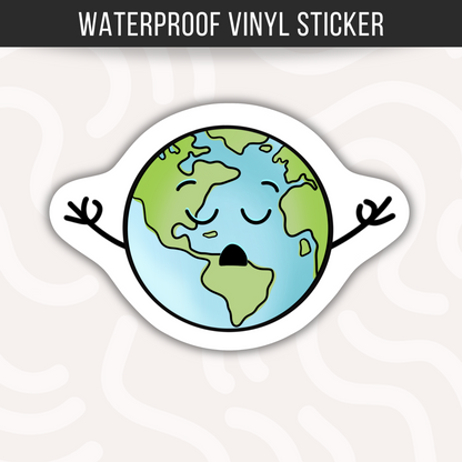 World Peace Sticker • Funny Earth Meditation Decal • Waterproof Vinyl Peace Sticker • Mindfulness Humor Gift • Yoga Meditation Gift