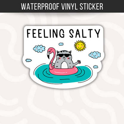 Feeling Salty Cat Sticker • Waterproof Vinyl Beach Cat Decal • Funny Vacation Cat Sticker • Summer Cat Humor Gift • Laptop Water Bottle