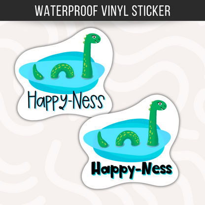 Happy-Ness Loch Ness Monster Sticker • Funny Nessie Vinyl Decal • Waterproof Cryptid Humor Sticker • Cute Lake Monster Laptop Decal
