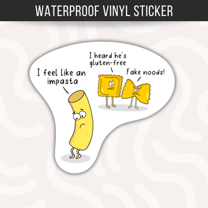 Funny Impasta Gluten Free Sticker • Celiac Disease Humor Decal • Food Pun Vinyl Sticker • Waterproof Kitchen Humor Gift