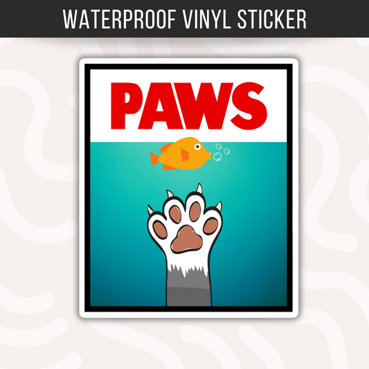 PAWS Sticker JAWS Movie Parody Funny Cat Sticker