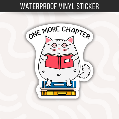 Funny Cat Reading Sticker • One More Chapter Decal • Book Lover Vinyl Sticker • Cute Reading Cat • Laptop Water Bottle Sticker