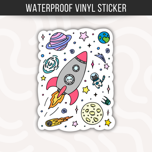 Space Cats Sticker for Cat Lovers Funny Cat Sticker Waterproof Moon Astronaut Astrology Cute Kitty Decals for Water Bottle or Laptop