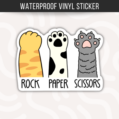 Rock Paper Scissors Cat Paw Sticker • Funny Cat Humor Decal • Waterproof Vinyl Cat Lover Sticker • Cute Pet Meme Laptop Decal