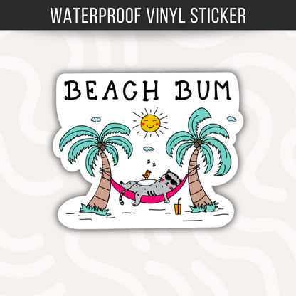 Beach Bum Cat Sticker • Waterproof Vinyl Funny Cat Decal • Summer Cat Humor Sticker • Cat Lover Gift • Laptop Water Bottle
