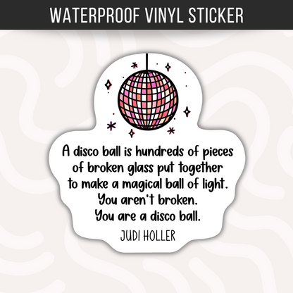 Disco Ball Sticker • Waterproof Vinyl Mental Health Decal • Anxiety Self Care Sticker • Therapy Gift • Retro Disco Water Bottle