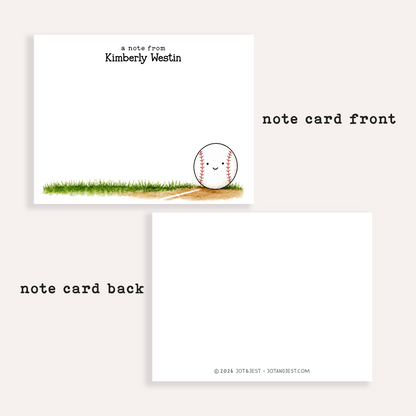 Personalized Baseball Stationery • Baseball Notecard Set • Custom Name Note Cards • Baseball Thank You Cards • Set of 12