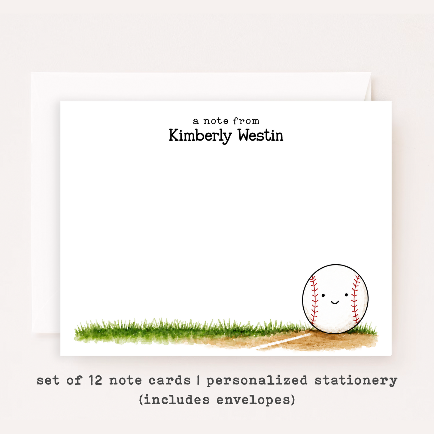 Personalized Baseball Stationery • Baseball Notecard Set • Custom Name Note Cards • Baseball Thank You Cards • Set of 12