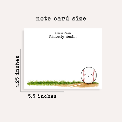 Personalized Baseball Stationery • Baseball Notecard Set • Custom Name Note Cards • Baseball Thank You Cards • Set of 12