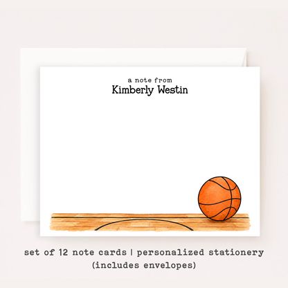 Personalized Basketball Stationery • Basketball Notecard Set • Custom Name Note Cards • Basketball Thank You Cards • Set of 12