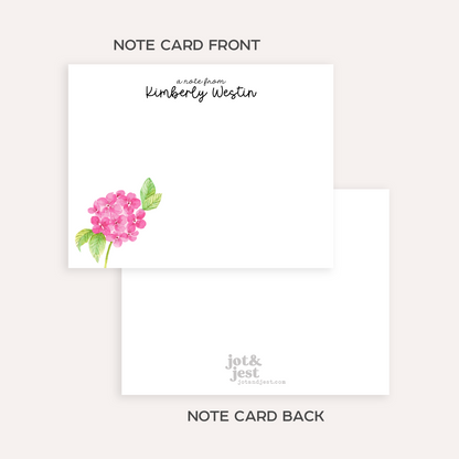 Personalized Pink Hydrangea Stationery Set • Custom Name Floral Notecards • Flower Thank You Cards • Custom Stationery Gift • Set of 12