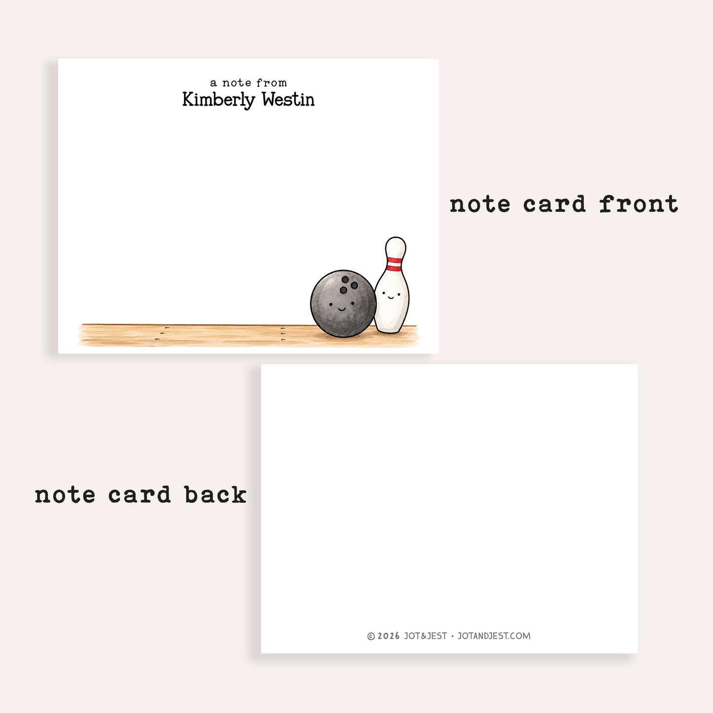 Personalized Bowling Stationery • Bowling Notecard Set • Custom Name Note Cards • Bowling Thank You Cards • Gift Set of 12