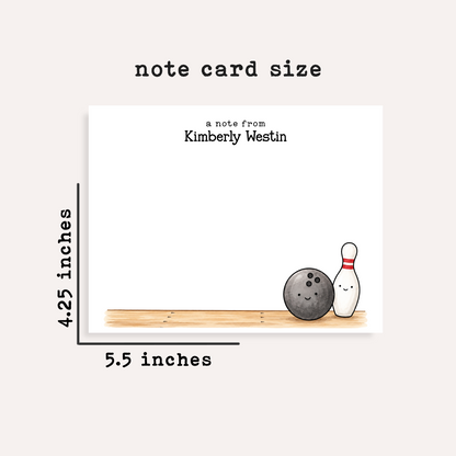 Personalized Bowling Stationery • Bowling Notecard Set • Custom Name Note Cards • Bowling Thank You Cards • Gift Set of 12
