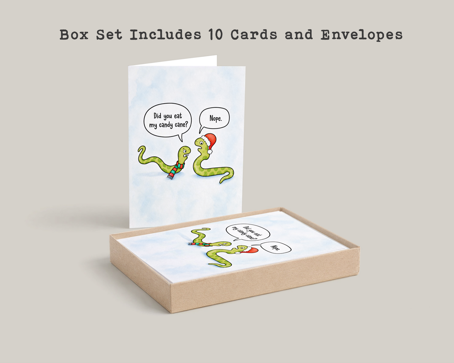 Funny Christmas Card • Cute Snake Candy Cane Holiday Card • Christmas Cartoon Greeting Card • Silly Holiday Card
