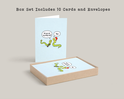 Funny Christmas Card • Cute Snake Candy Cane Holiday Card • Christmas Cartoon Greeting Card • Silly Holiday Card
