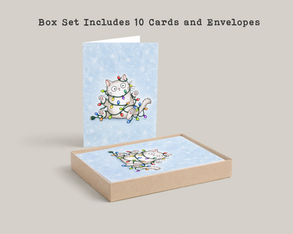 Funny Cat Christmas Card • Cute Mischievous Cat Holiday Card • Christmas Lights Cat Greeting Card • Card for Cat Lovers