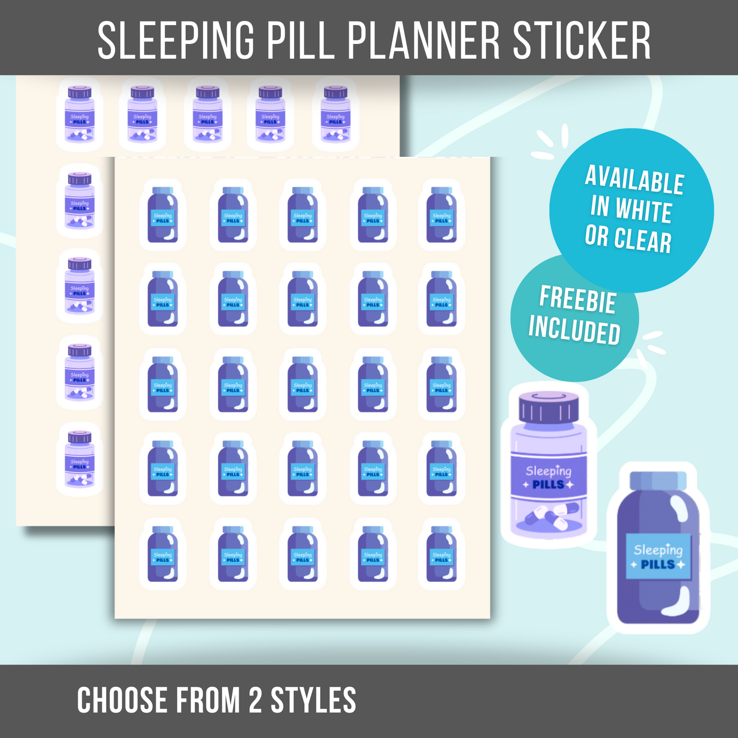 Sleeping Pill Planner Stickers Sleep Medication Pill Reminder Self Care Mini Sticker Mental Health Bedtime Reminder Sticker for Calendar