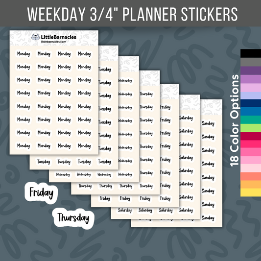 Weekday Planner Sticker | 3/4" Size | Text Color Options Word Label Calendar Sticker Appointment Reminder Meeting Label for Planner