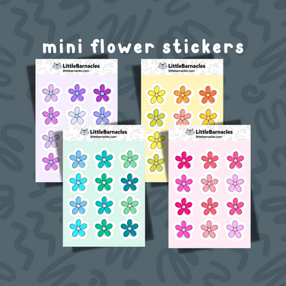 Mini Flower Sticker Sheet • Waterproof Vinyl Flower Stickers • Cute Tiny Floral Stickers • Small Botanical Decals
