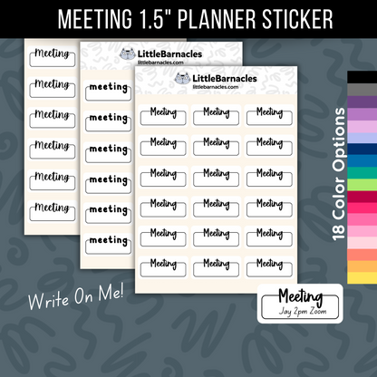 Meeting Planner Sticker • 1.5 Inch Quarter Box • Text Color Options • Appointment Reminder Label • Calendar Planner Sticker
