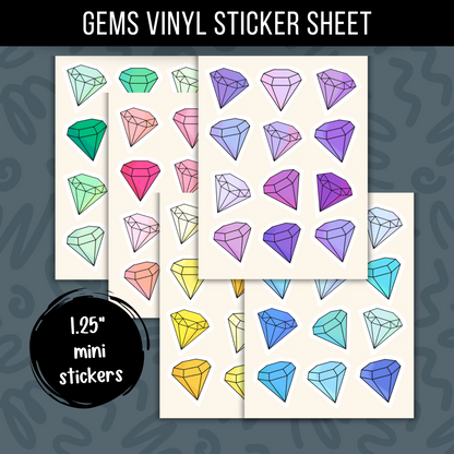 Mini Gemstone Sticker Sheet • Waterproof Vinyl Crystal Stickers • Cute Gem Decals • Small Laptop Water Bottle Journal Stickers