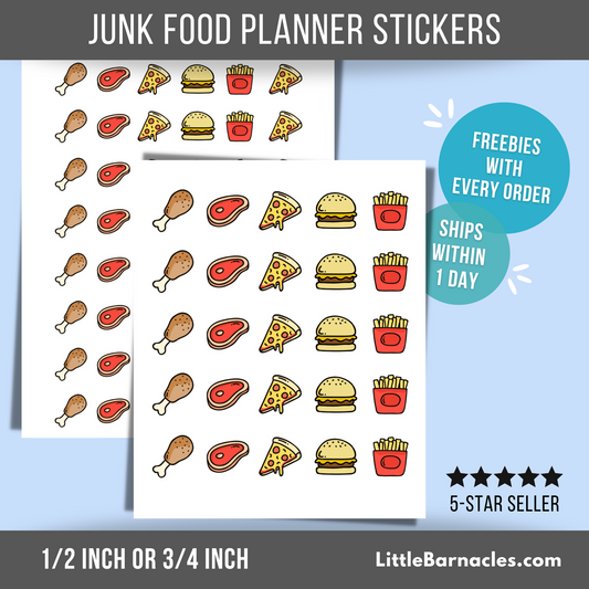 Junk Food Planner Sticker Mini Sticker Food Sticker Diet Sticker Cheat Day Pizza Burger Fries Diet Reminder Calendar Sticker