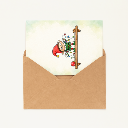 Funny Christmas Elf Card • Cute Mischievous Elf Holiday Card • Christmas Cartoon Greeting Card • Festive Christmas  Card