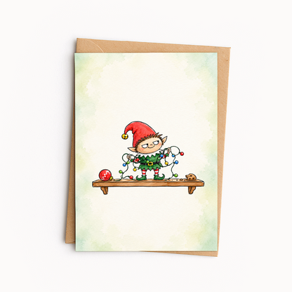 Funny Christmas Elf Card • Cute Mischievous Elf Holiday Card • Christmas Cartoon Greeting Card • Festive Christmas  Card