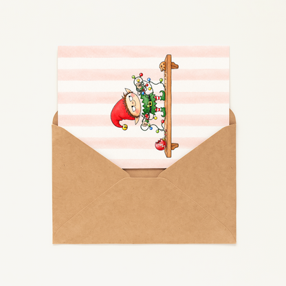 Funny Christmas Elf Card • Cute Mischievous Elf Holiday Card • Christmas Cartoon Greeting Card • Festive Christmas Card