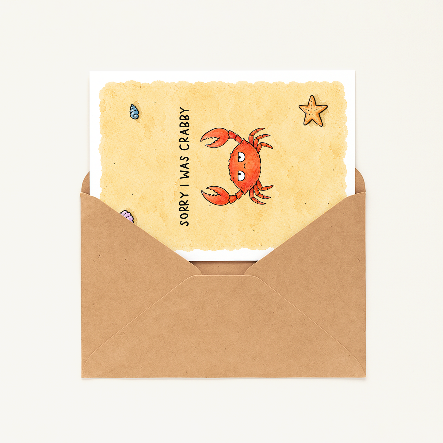 Funny Crabby Apology Card • Sorry I Was Crabby Card • Cute Forgiveness Greeting Card • Beachy Pun Card