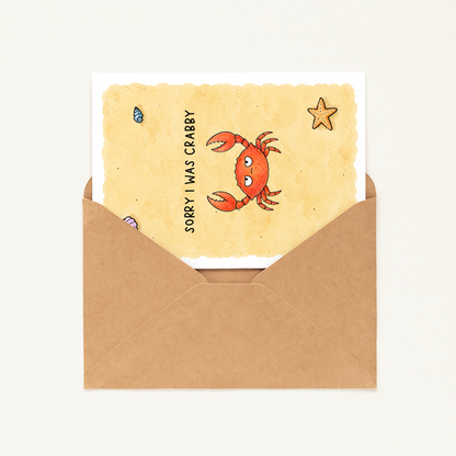 Funny Crabby Apology Card • Sorry I Was Crabby Card • Cute Forgiveness Greeting Card • Beachy Pun Card