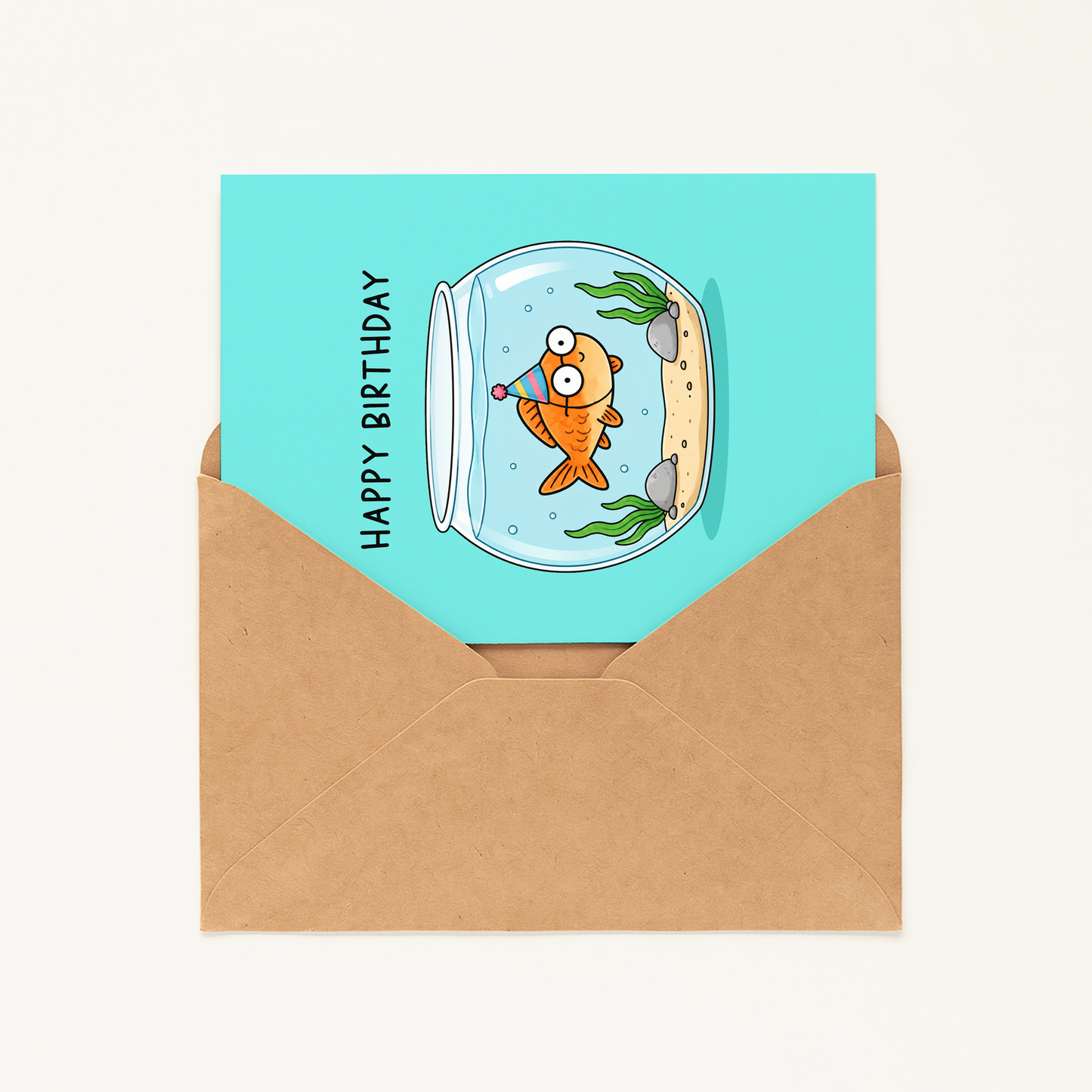 Funny Fish Birthday Card • Pun Birthday Greeting Card • Cute Goldfish Joke Fishbowl Card • Silly Birthday Humor Card for Friends