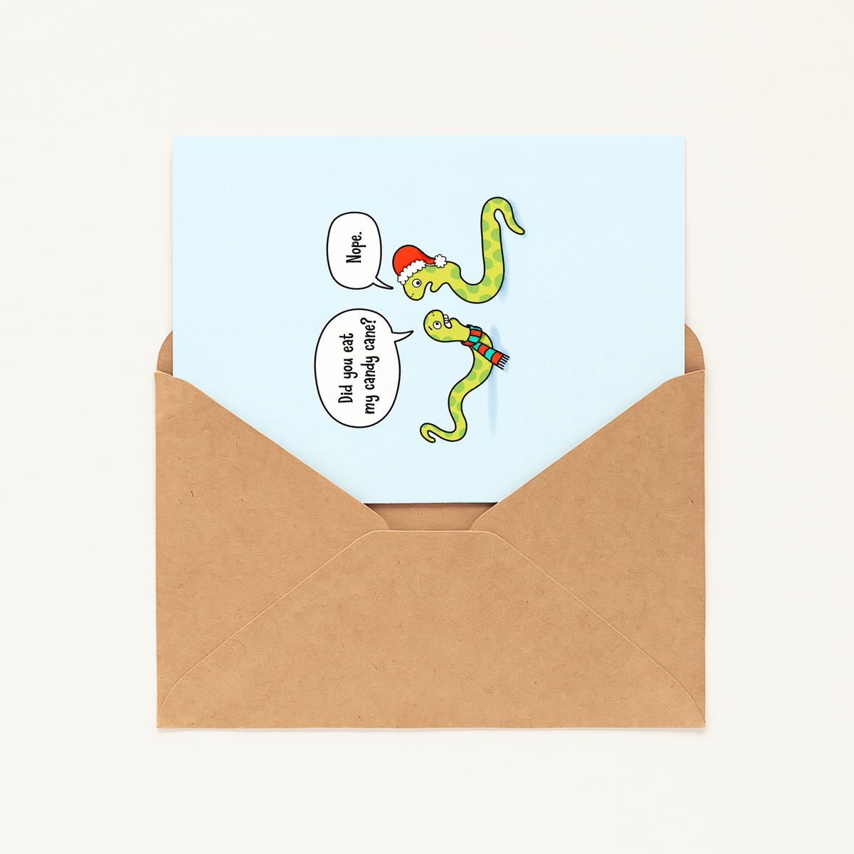 Funny Christmas Card • Cute Snake Candy Cane Holiday Card • Christmas Cartoon Greeting Card • Silly Holiday Card
