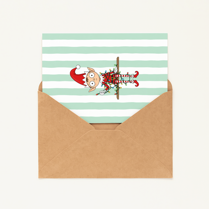 Funny Christmas Elf Card • Cute Mischievous Elf Holiday Card • Christmas Cartoon Greeting Card • Festive Christmas Card