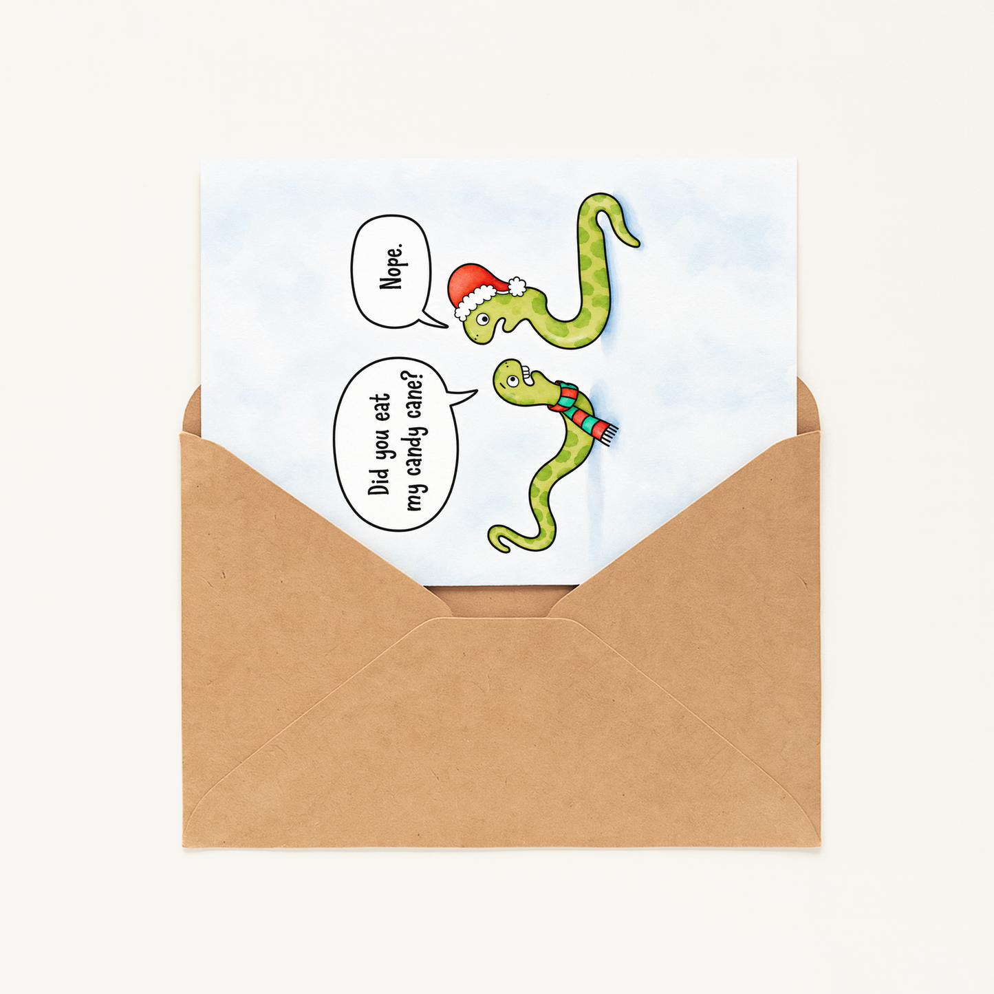 Funny Christmas Card • Cute Snake Candy Cane Holiday Card • Christmas Cartoon Greeting Card • Silly Holiday Card