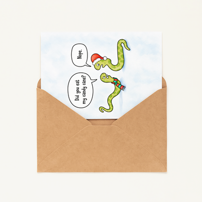 Funny Christmas Card • Cute Snake Candy Cane Holiday Card • Christmas Cartoon Greeting Card • Silly Holiday Card
