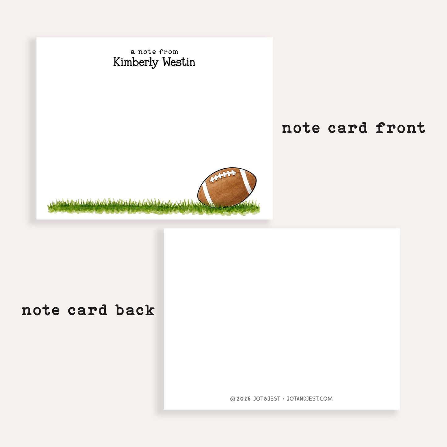 Personalized Football Stationery • Football Notecard Set • Custom Name Note Cards • Football Thank You Cards • Set of 12