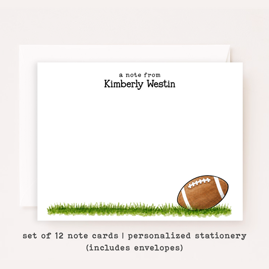 Personalized Football Stationery • Football Notecard Set • Custom Name Note Cards • Football Thank You Cards • Set of 12