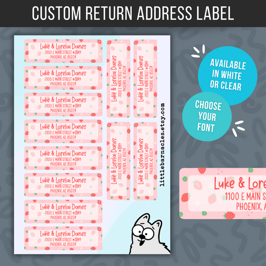 Strawberry Custom Address Labels, Return Address Labels, Personalized Mailing Labels