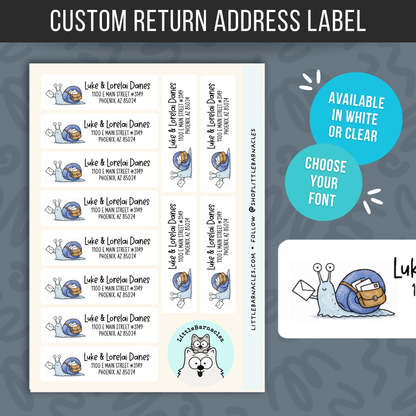 Blue Snail Mail Return Address Labels • Snail Mail Stickers • Weatherproof Vinyl Labels • Cute Snail Address Labels • Personalized Name Labels