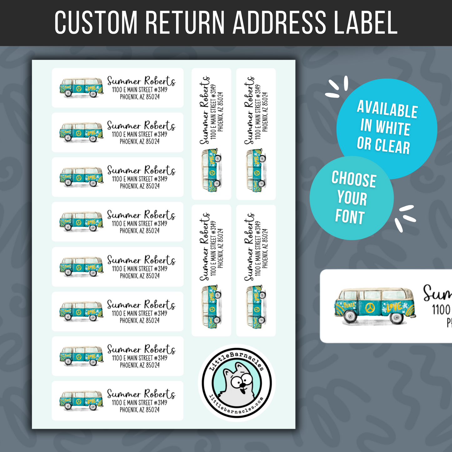 Custom Return Address Labels • Boho Hippie Bus • Personalized Mailing Stickers • Weatherproof Vinyl • Cute Retro Address Labels