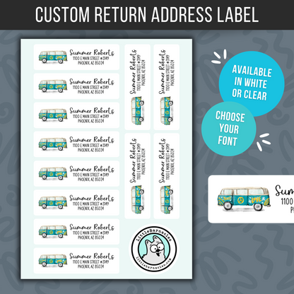 Custom Return Address Labels • Boho Hippie Bus • Personalized Mailing Stickers • Weatherproof Vinyl • Cute Retro Address Labels