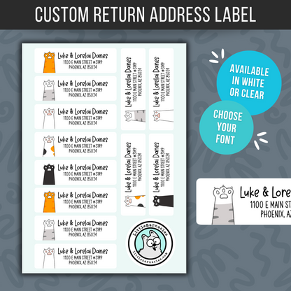 Custom Cat Paw Return Address Labels • Personalized Mailing Stickers • Cute Paw Print Address Labels • Custom Name Labels