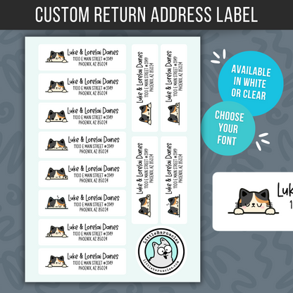 Calico Cat Address Labels • Personalized Return Address Stickers • Weatherproof Vinyl Labels • Cute Cat Mailing Labels