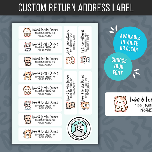 Custom Address Labels, Return Address Labels, Sheet of 12, Personalized Mailing Labels, Return Address Stickers, Customizable Address Labels Cat Kawaii