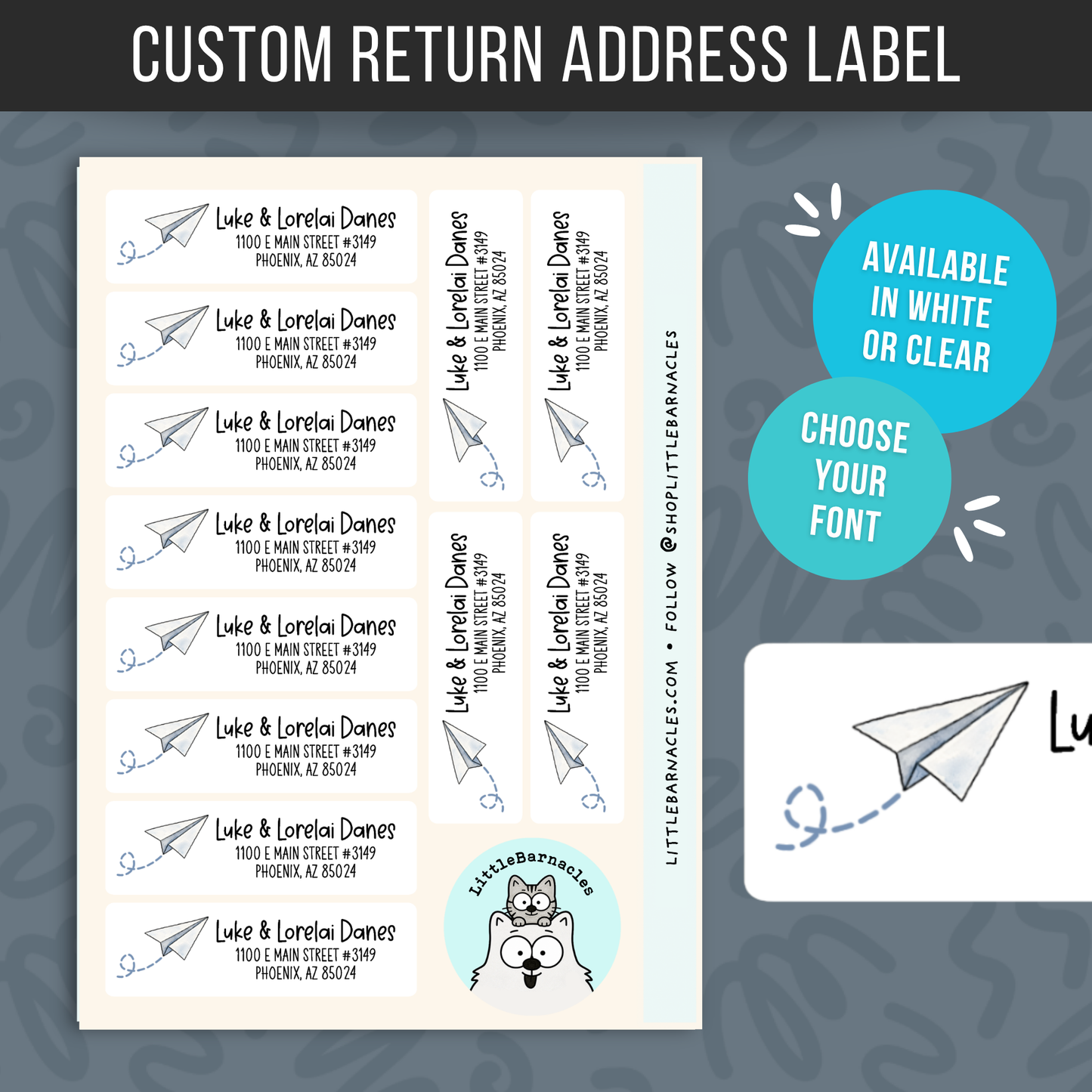 Paper Airplane Return Address Labels • Custom Mailing Stickers • Weatherproof Vinyl Labels • Personalized Name Labels