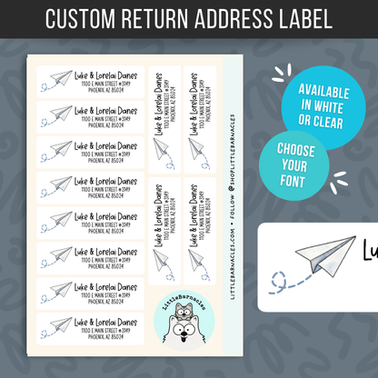 Paper Airplane Return Address Labels • Custom Mailing Stickers • Weatherproof Vinyl Labels • Personalized Name Labels